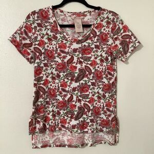 Philosophy Casual Red Floral Rose Paisley All Season Casual Pima Cotton TShirt S